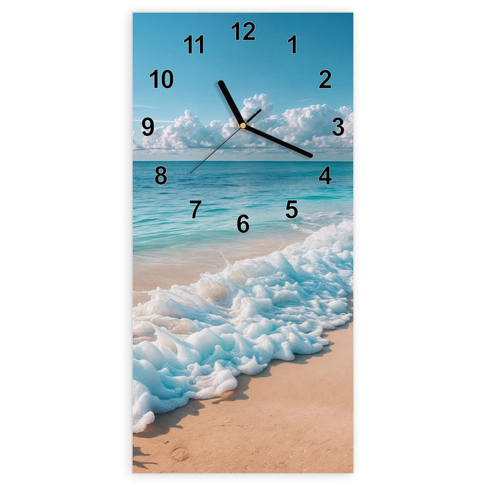 Wanduhr Strand Surf Wellen aus Glas – Hochformat 30 × 60 cm mit Ziffernblatt Modern