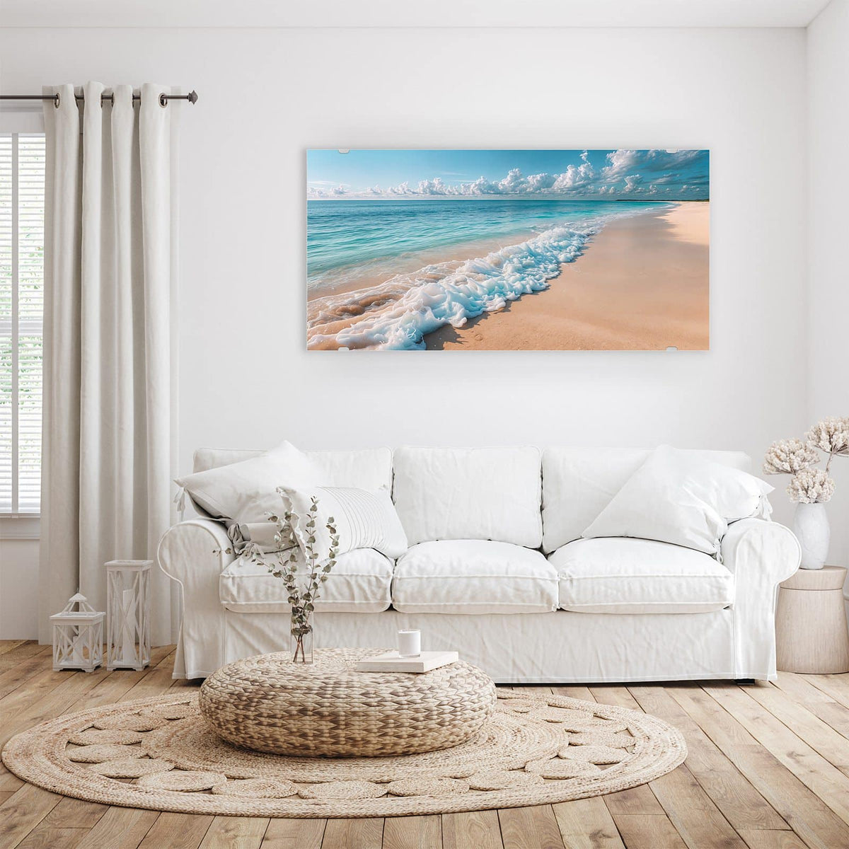 Wandbild - Wolken über Türkismeer - Querformat – Sanfte Wellen am hellen Sandstrand