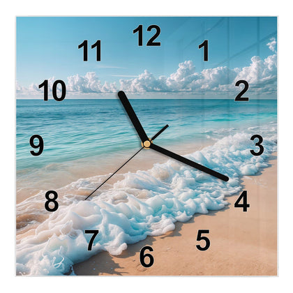 Wanduhr Quadratisch mit dem Motiv Wolken über Türkismeer