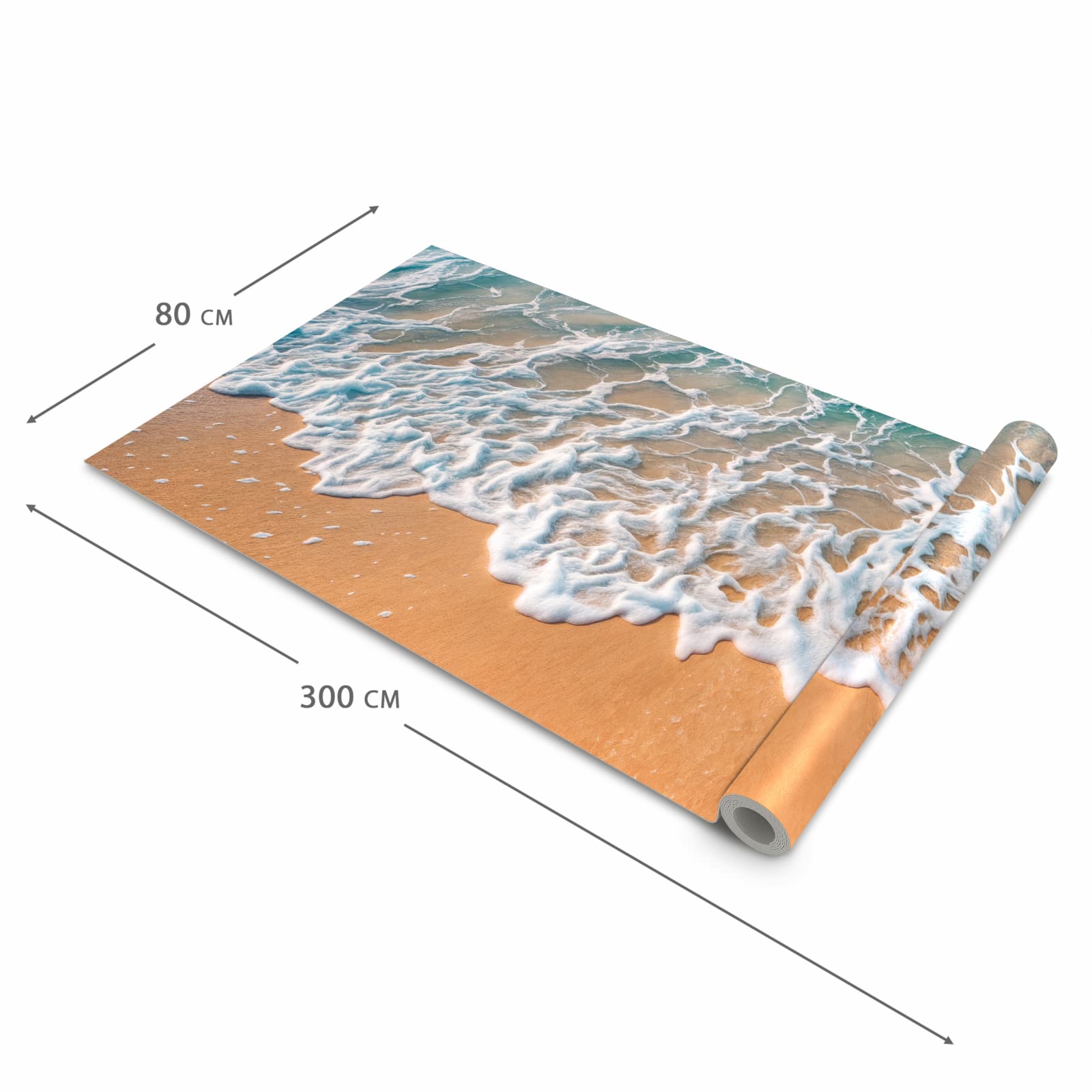 Geräuschdämpfender waschbarer Küchenteppich mit Motiv Strand und Wellen in der Größe 80x200 cm