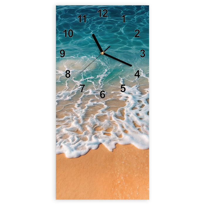 Wanduhr Strand und Wellen aus Glas – Hochformat 30 × 60 cm mit Ziffernblatt Modern