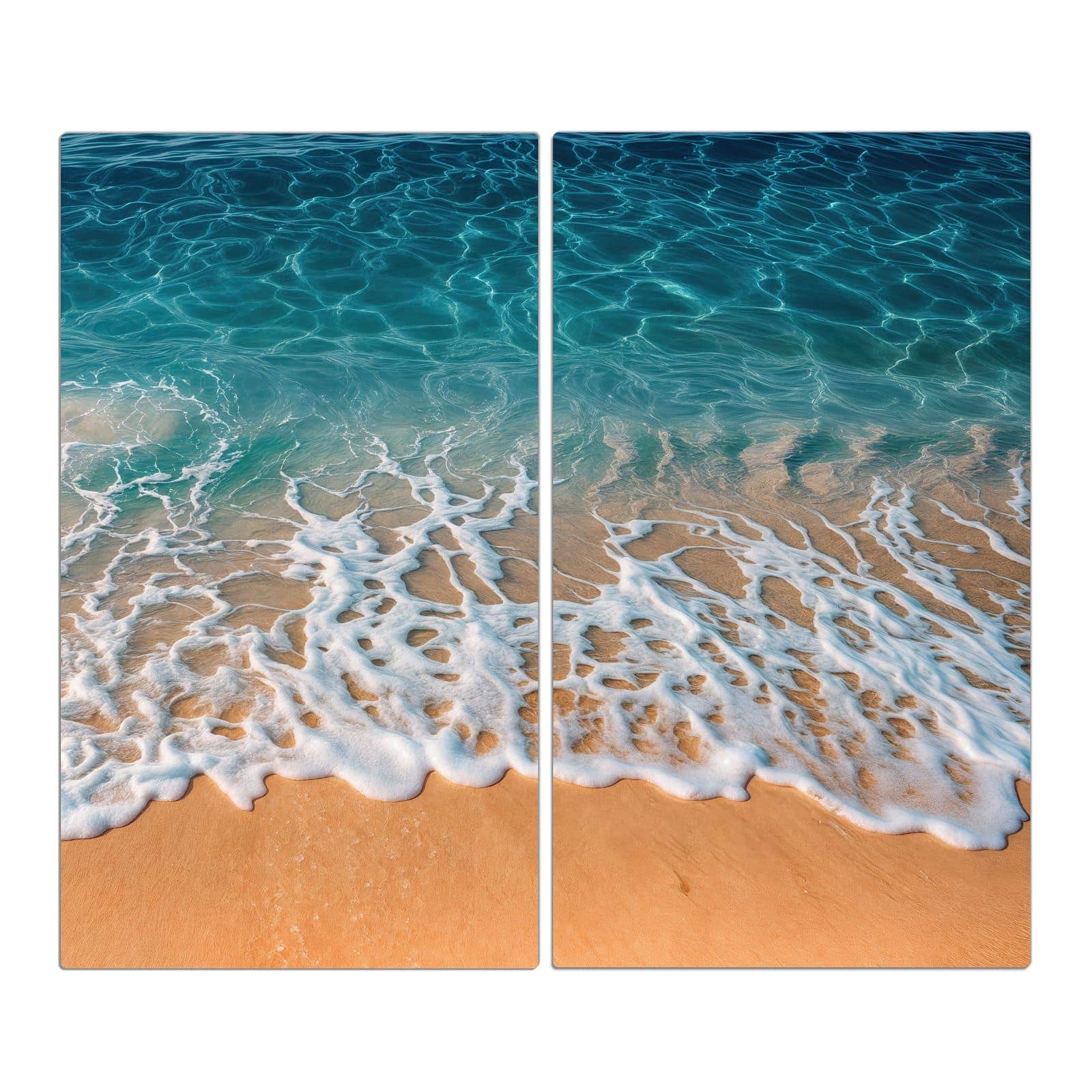 2-teilige Herdabdeckplatte mit Strand und Wellen-Motiv in der Frontansicht #grösse_2-Teilig (60x52cm)