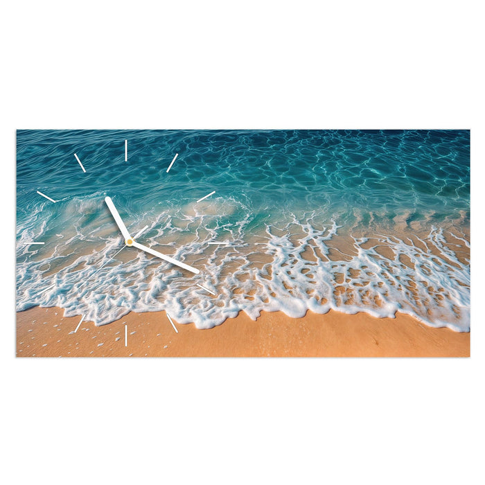 Wanduhr Strand und Wellen aus Glas – Querformat 60 × 30 cm mit Ziffernblatt Linie