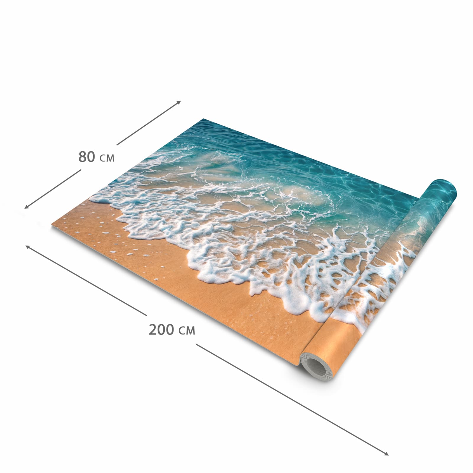 Formstabiler rutschfester Küchenteppich mit Motiv Strand und Wellen in der Grösse 80x200 cm