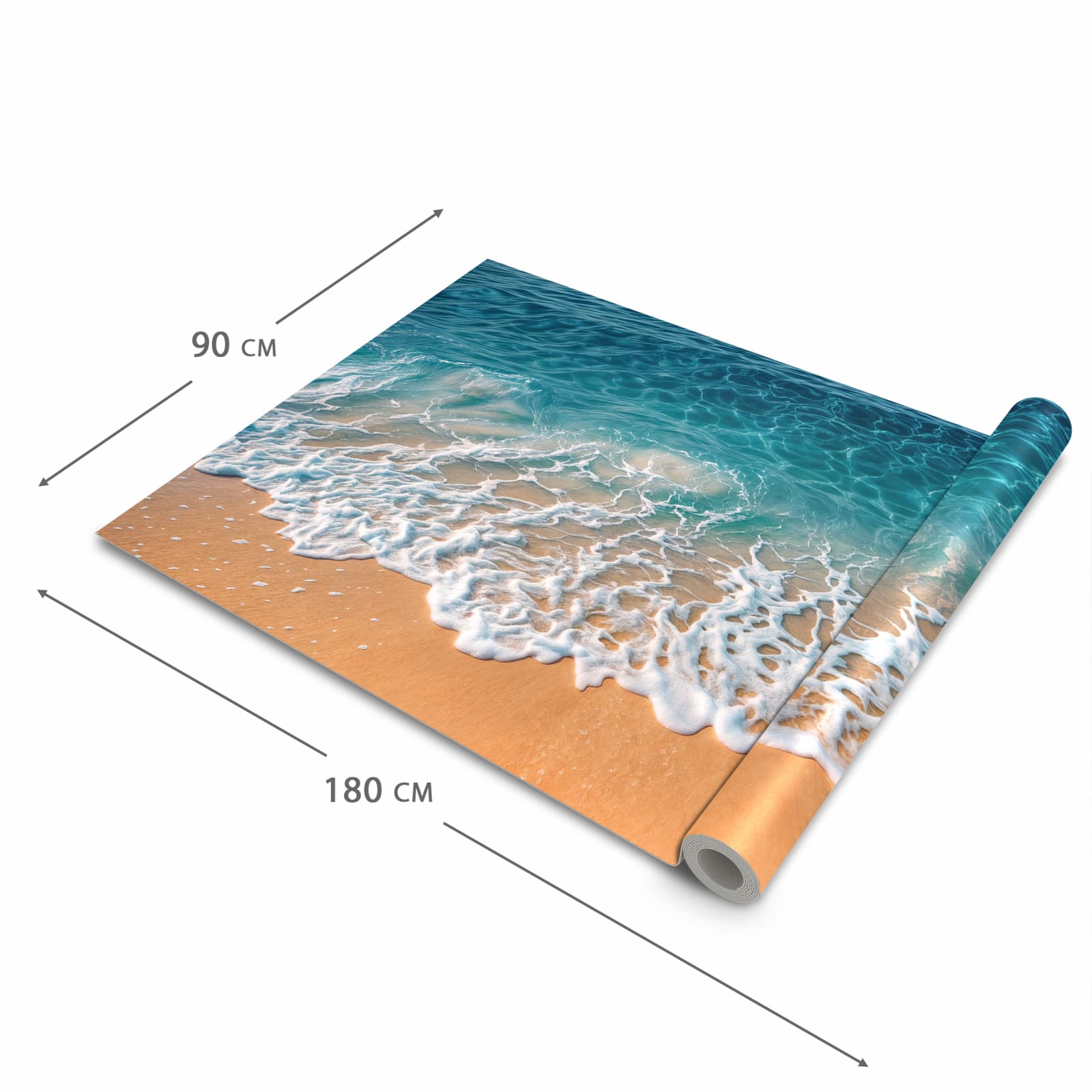 Abriebfester großer Küchenteppich mit Motiv Strand und Wellen in der Größe 80x200 cm