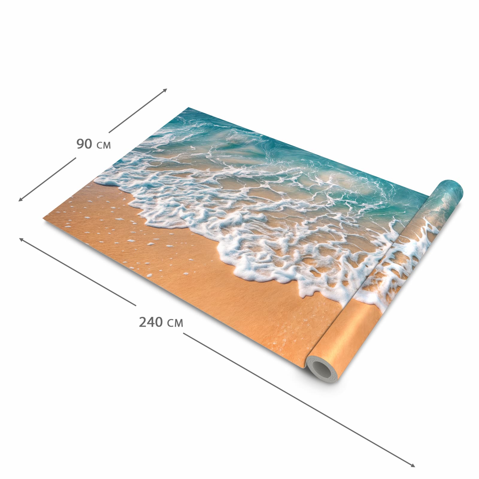 UV-beständiger rutschfester Küchenteppich mit Motiv Strand und Wellen in der Grösse 80x200 cm
