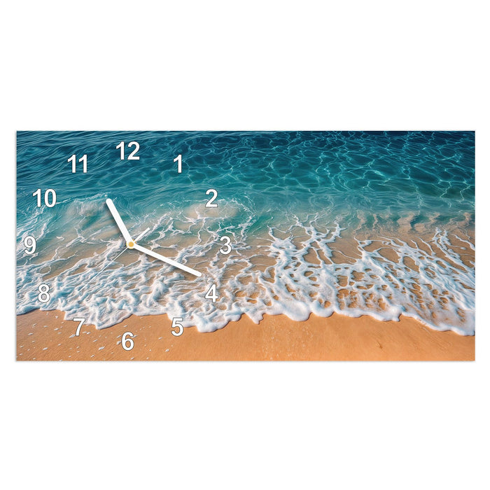 Wanduhr Strand und Wellen aus Glas – Querformat 60 × 30 cm mit Ziffernblatt Modern