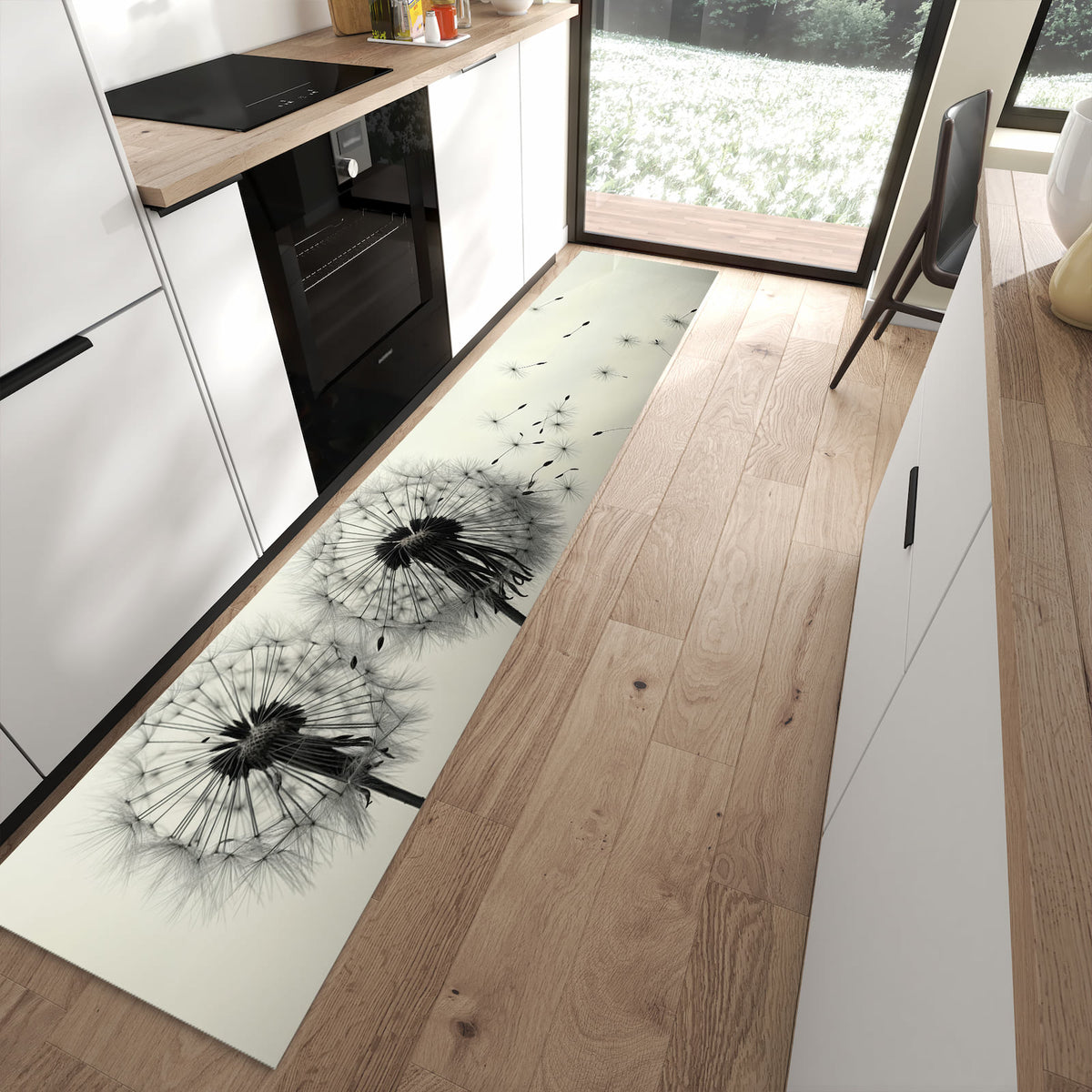 13 Größen – von 60 × 90 bis 80 × 300 cm – Küchenläufer - Pusteblume in Sepia