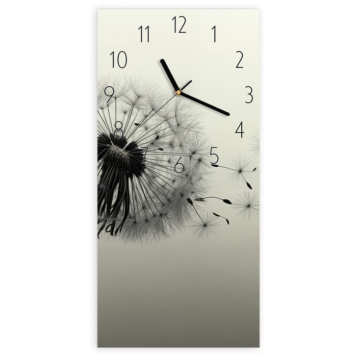 Wanduhr Pusteblume Schwarz aus Glas – Hochformat 30 × 60 cm mit Ziffernblatt Elegant