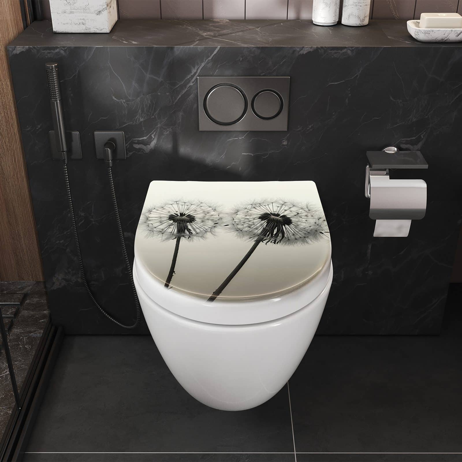 WC-Sitz mit Absenkautomatik Pusteblume Schwarz