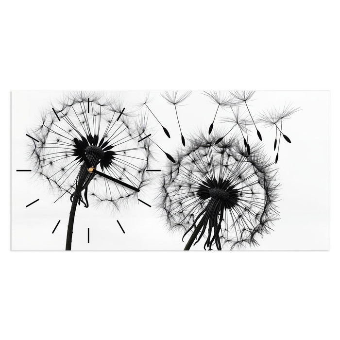 Wanduhr Pusteblumen aus Glas – Querformat 60 × 30 cm mit Ziffernblatt Linie