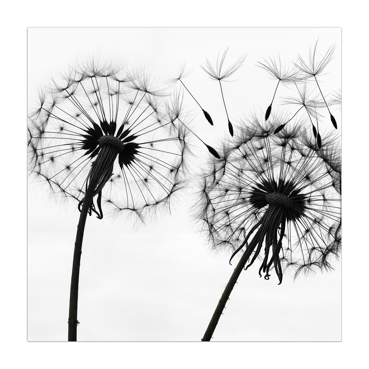Küchenrückwand aus Glas Pusteblumen in Grau im quadratischen Format, Motiv bildfüllend von vorn