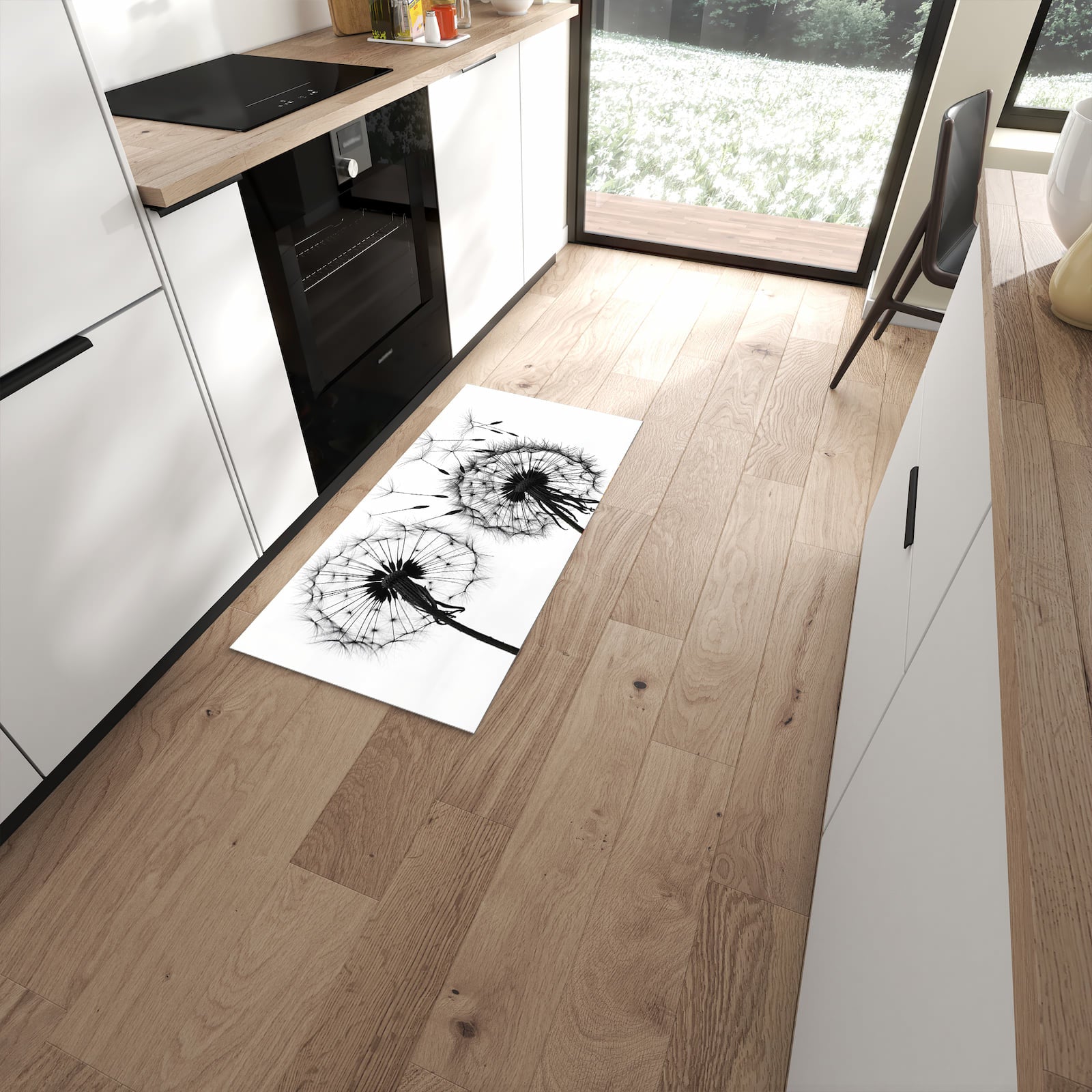 Flacher Küchenteppich mit Motiv Pusteblumen in moderner Küche - waschbar #grösse_60 x 120 cm