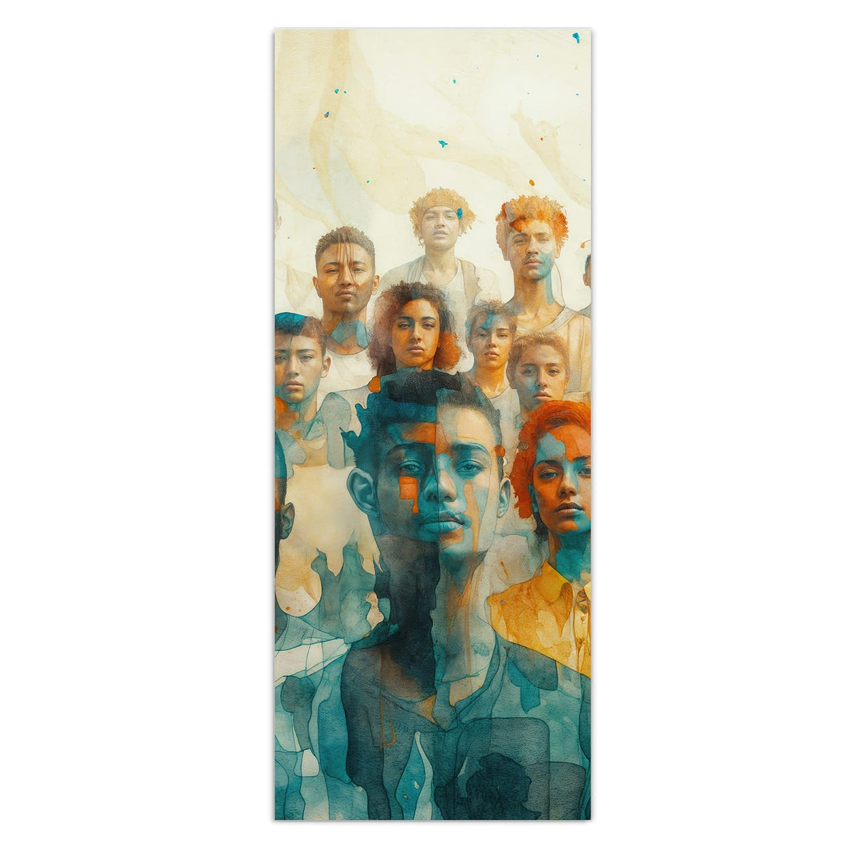 Wandbild - Menschen in Aquarell - Hochformat – Gruppe von Menschen in Aquarelloptik