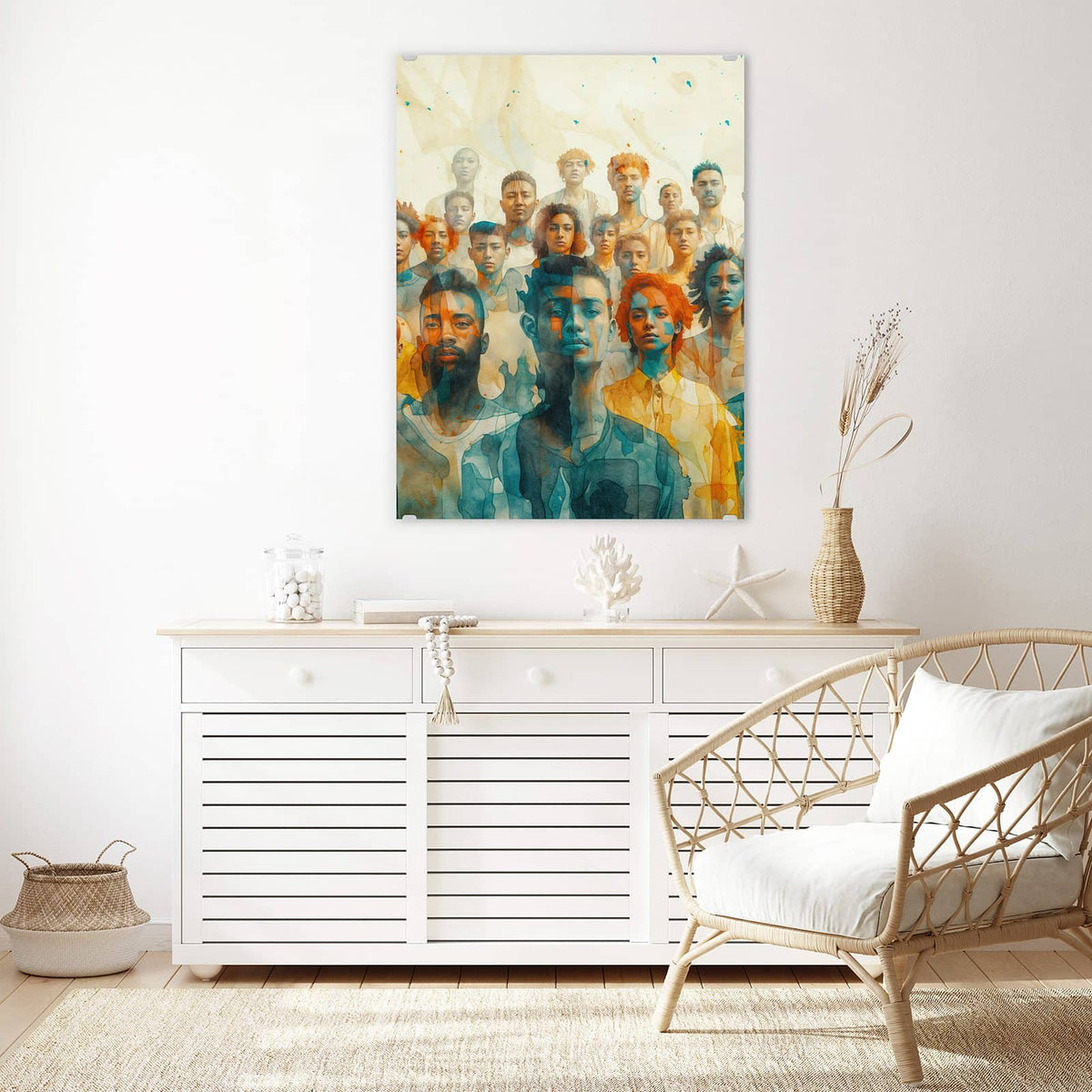 Aufhängung liegt bei – Motiv später wechselbar – Wandbild - Menschen in Aquarell - Hochformat