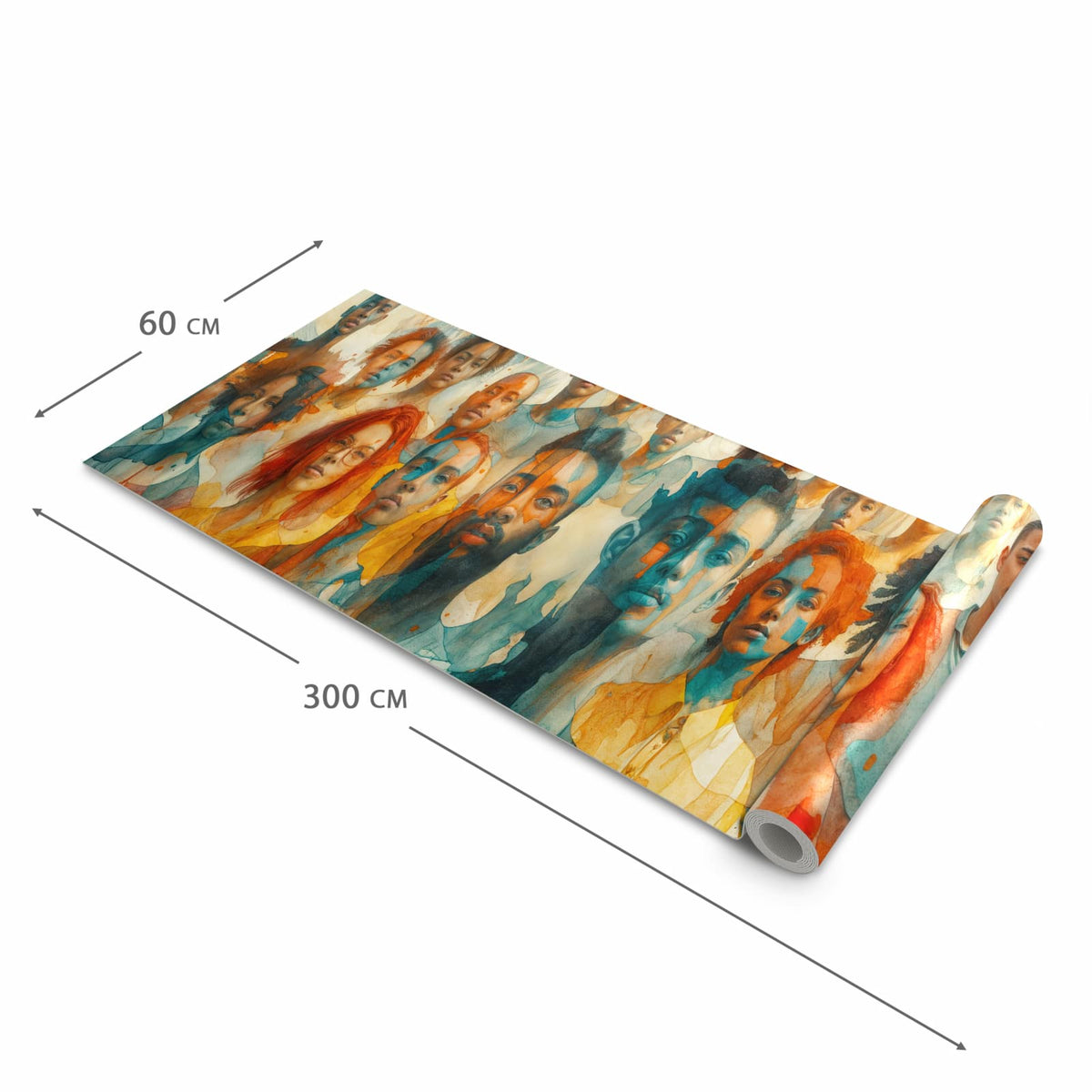 Flacher Küchenteppich mit Motiv Gesichtervielfalt in der Grösse 60x150 cm