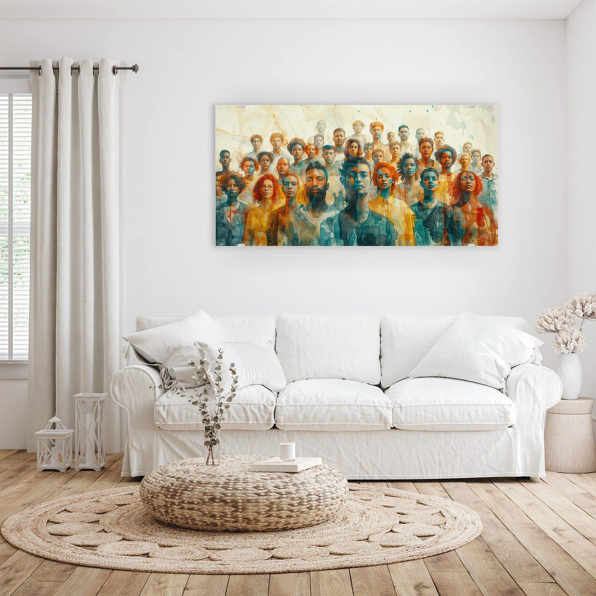 Wandbild - Menschen in Aquarell - Querformat – Gruppe von Menschen in Aquarelloptik