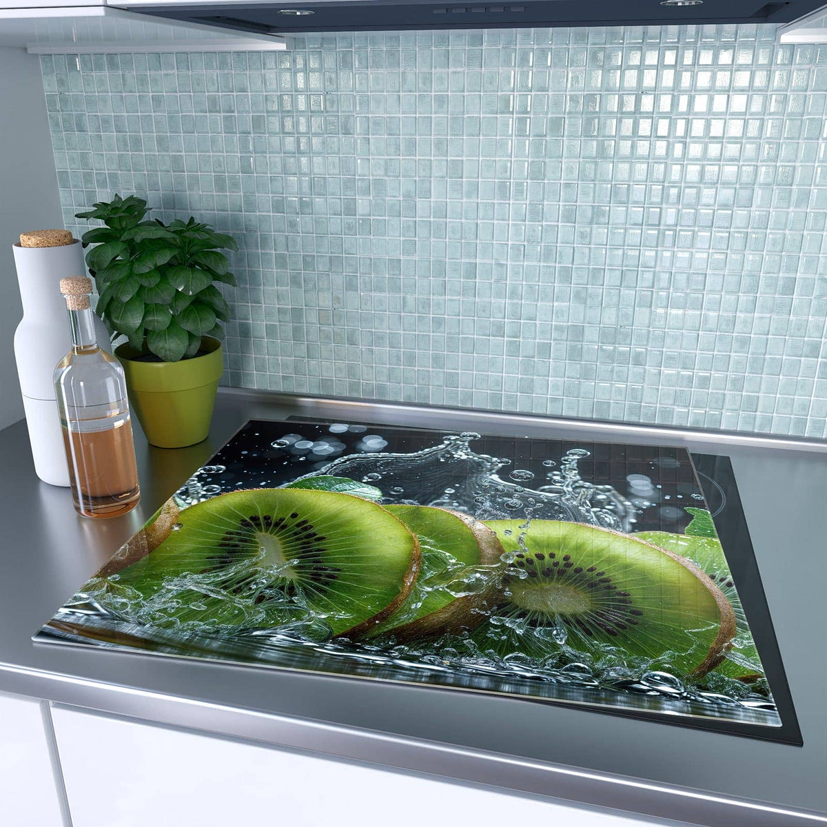 1-teilige Herdabdeckplatten für Ceranfeld mit Kiwi und Wasser-Motiv auf dem Ceranfeld