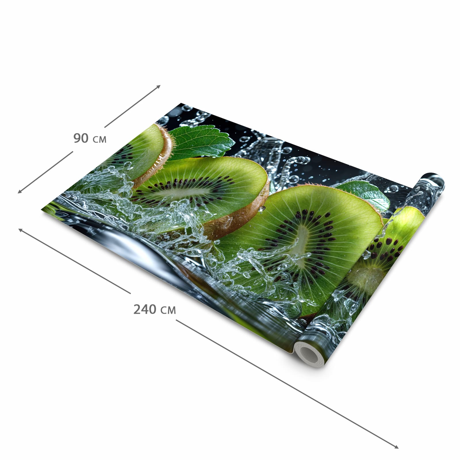 Rutschfester Küchenteppich mit Motiv Kiwi und Wasser in der Grösse 60x90 cm