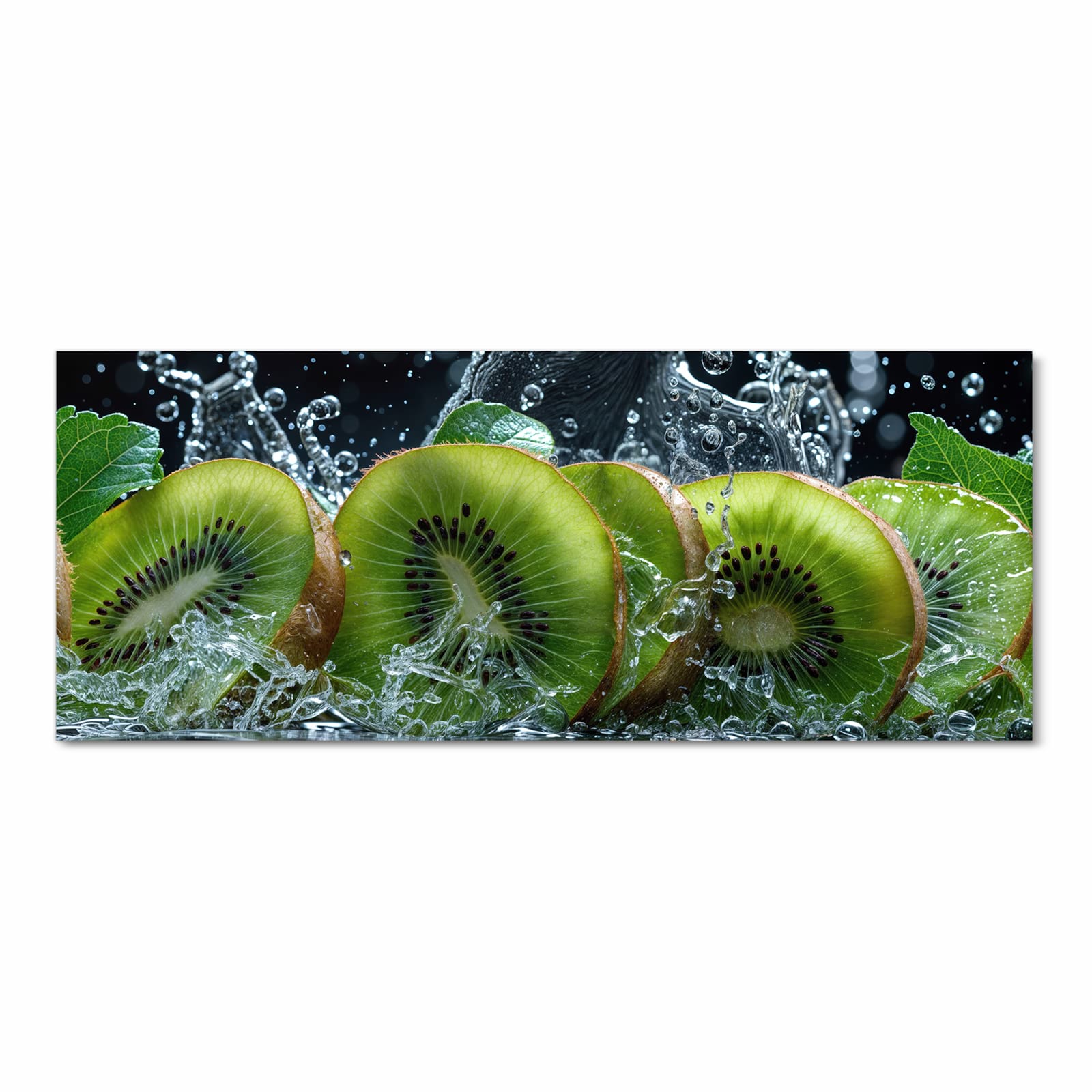 Formstabiler waschbarer Küchenteppich mit Motiv Kiwi und Wasser in Frontansicht