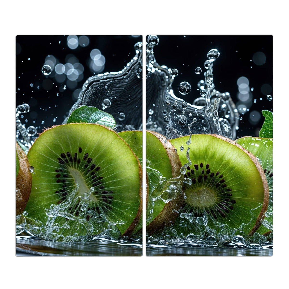 2-teilige Abdeckplatten für Ceranfeld mit Kiwi und Wasser-Motiv in der Frontansicht #grösse_2-Teilig (60x52cm)