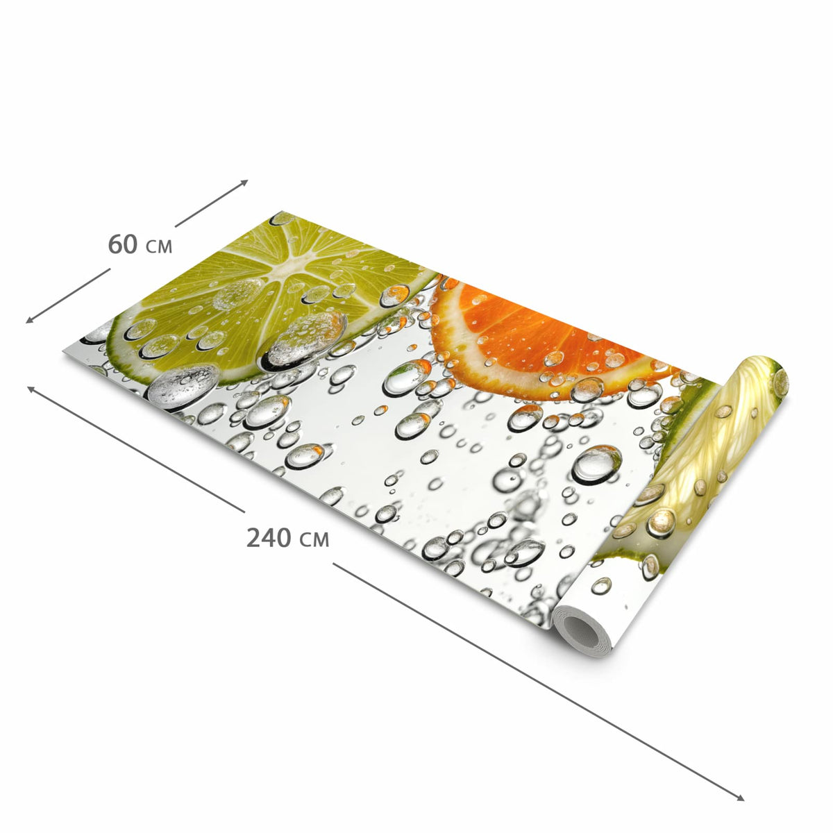 Formstabiler waschbarer Küchenteppich mit Motiv Frucht Spritzer in der Grösse 60x300 cm