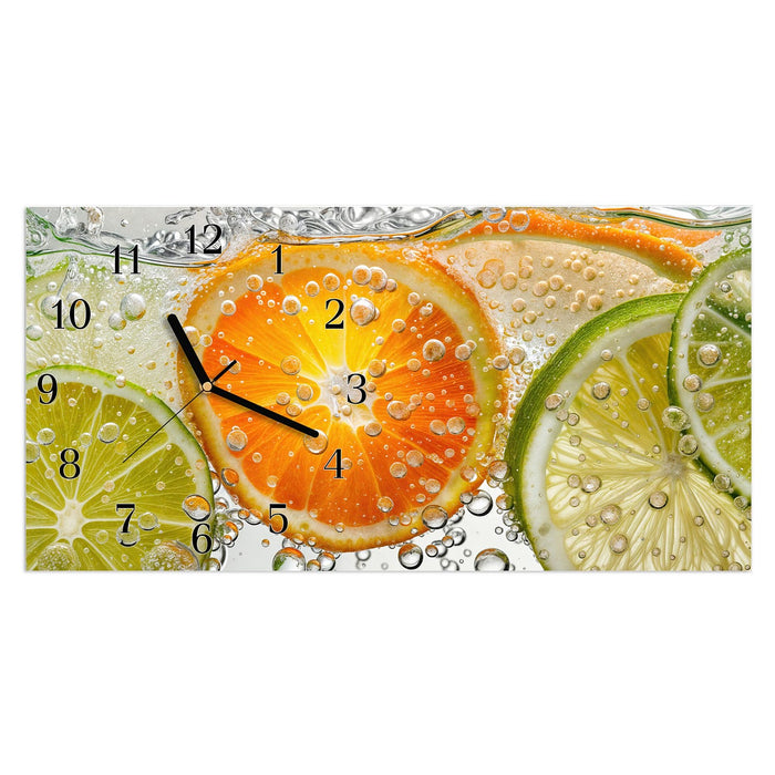Wanduhr Frucht Spritzer aus Glas – Querformat 60 × 30 cm mit Ziffernblatt Klassisch