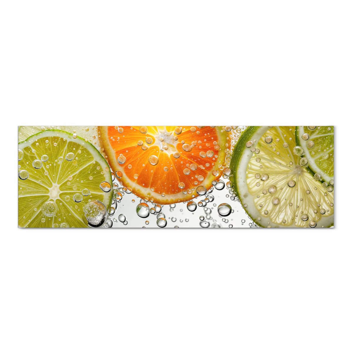 Feuchtigkeitsresistenter Teppich fürs Esstisch mit Motiv Frucht Spritzer in Frontansicht