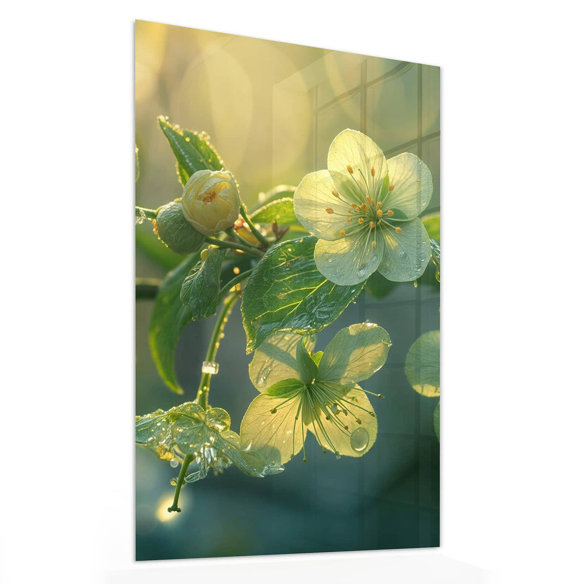 11 Größen – von 30 × 60 bis 60 × 150 cm – Wandbild - Blüten mit Morgentau - Hochformat