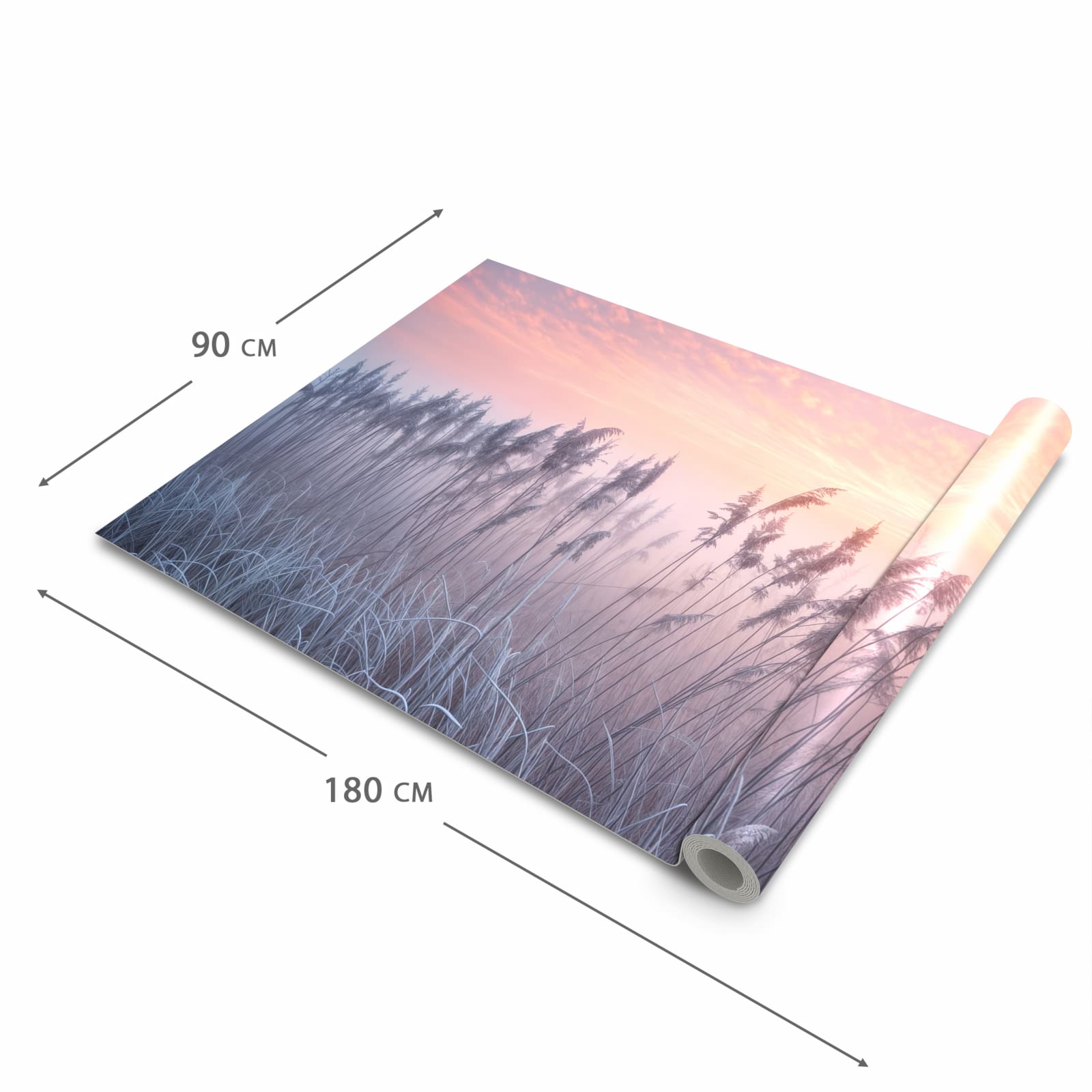 Geruchsneutraler waschbarer Teppich Küche mit Motiv Nebelwiese am Morgen in der Grösse 60x270 cm