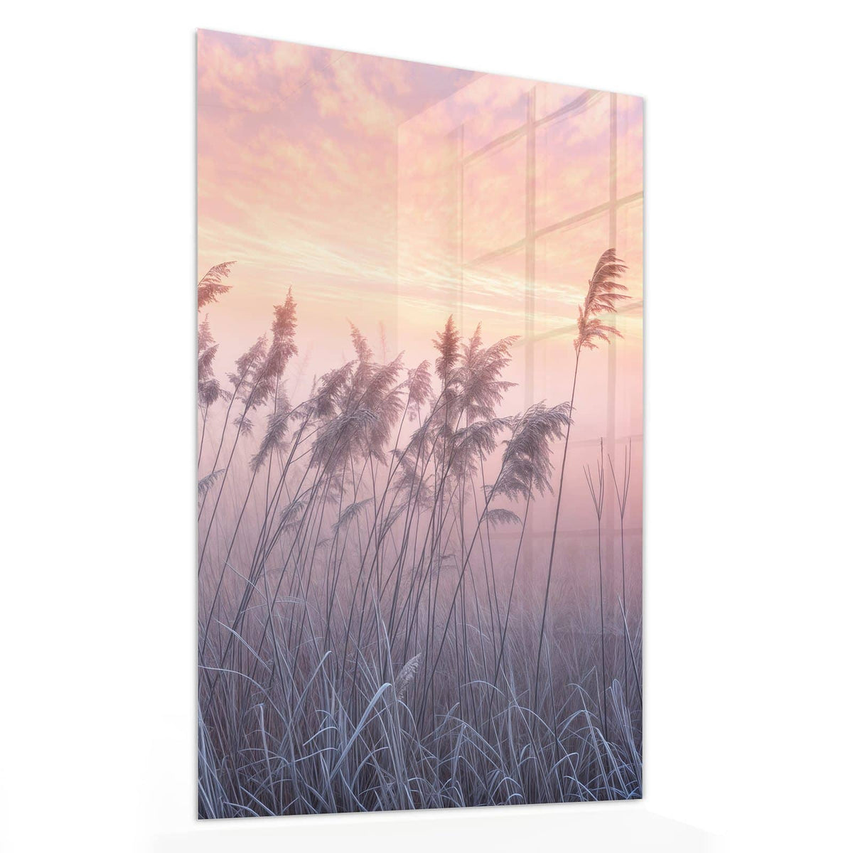 11 Größen – von 30 × 60 bis 60 × 150 cm – Wandbild - Schilf im Morgenrot - Hochformat