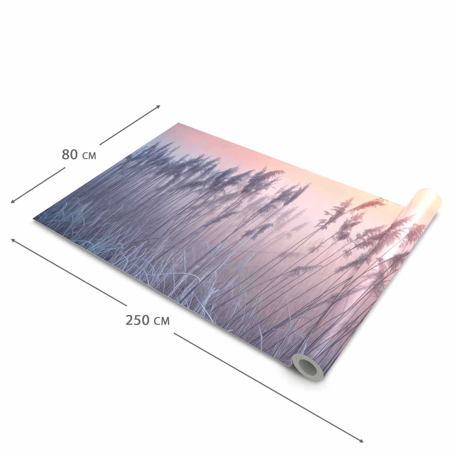 Wasserabweisender Küchenläufer mit Motiv Nebelwiese am Morgen in der Größe 60x270 cm