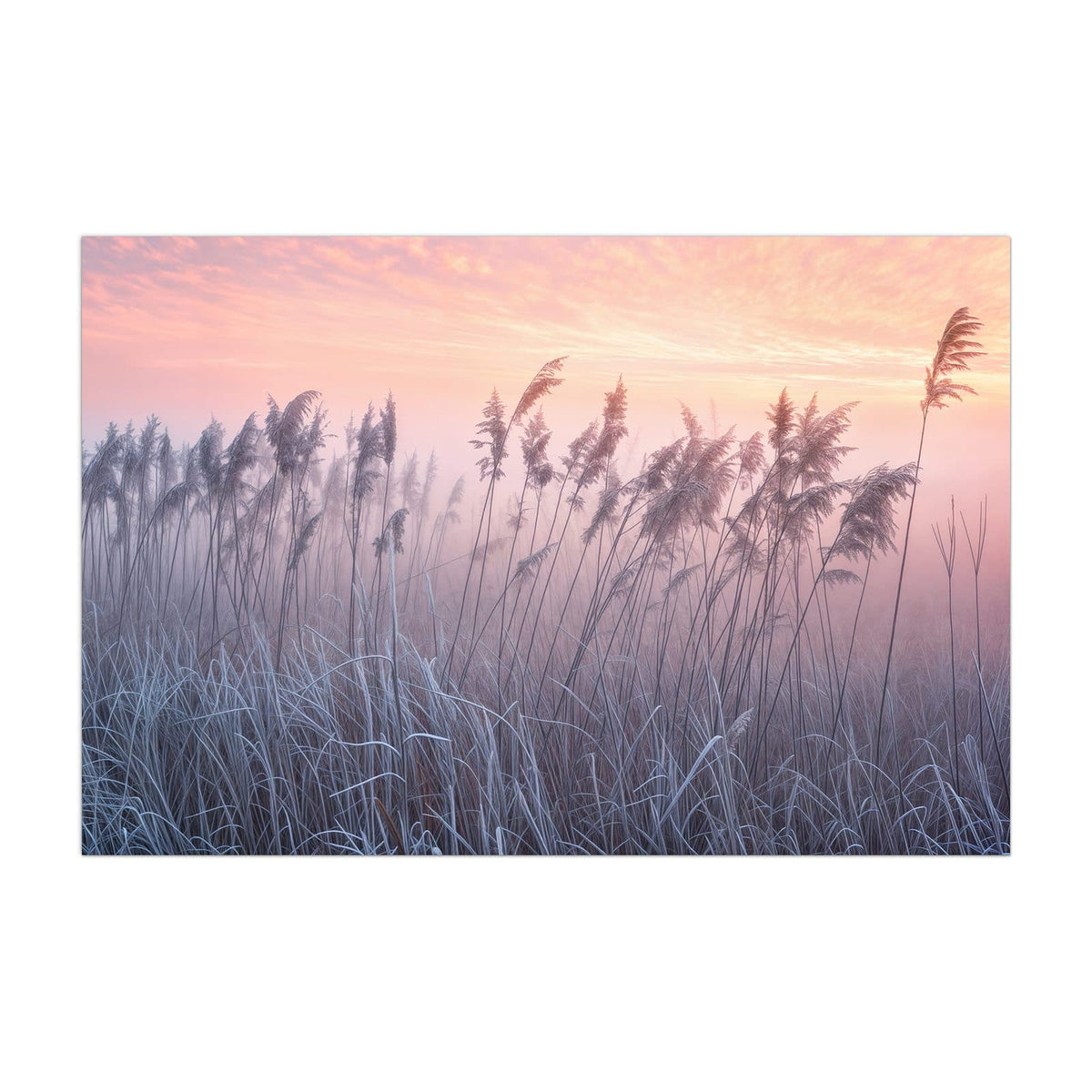 Küchenrückwand aus Glas Schilf im Morgenrot im Hochformat, Motiv bildfüllend von vorn