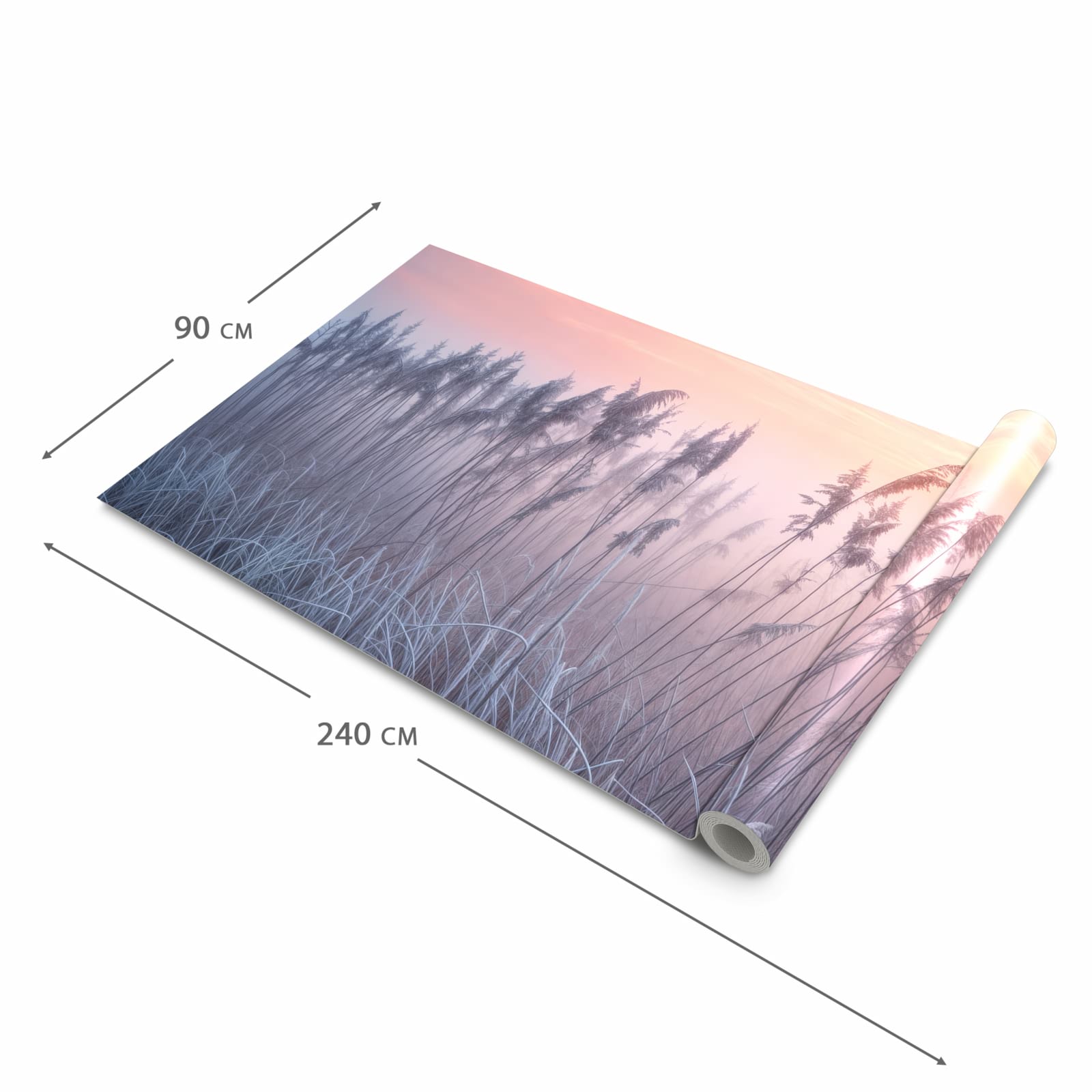 Langlebiger Küchenläufer mit Motiv Nebelwiese am Morgen in der Grösse 60x270 cm