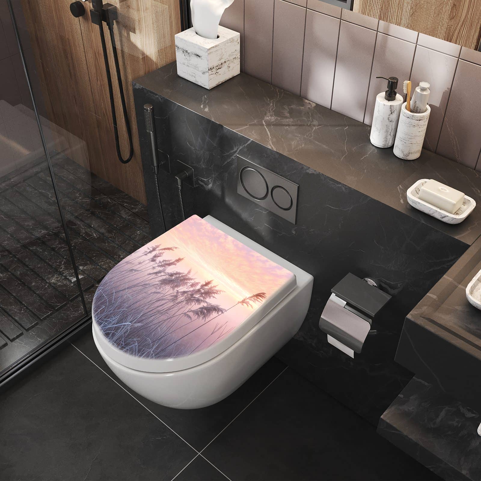 WC-Sitz mit Absenkautomatik Nebelwiese am Morgen