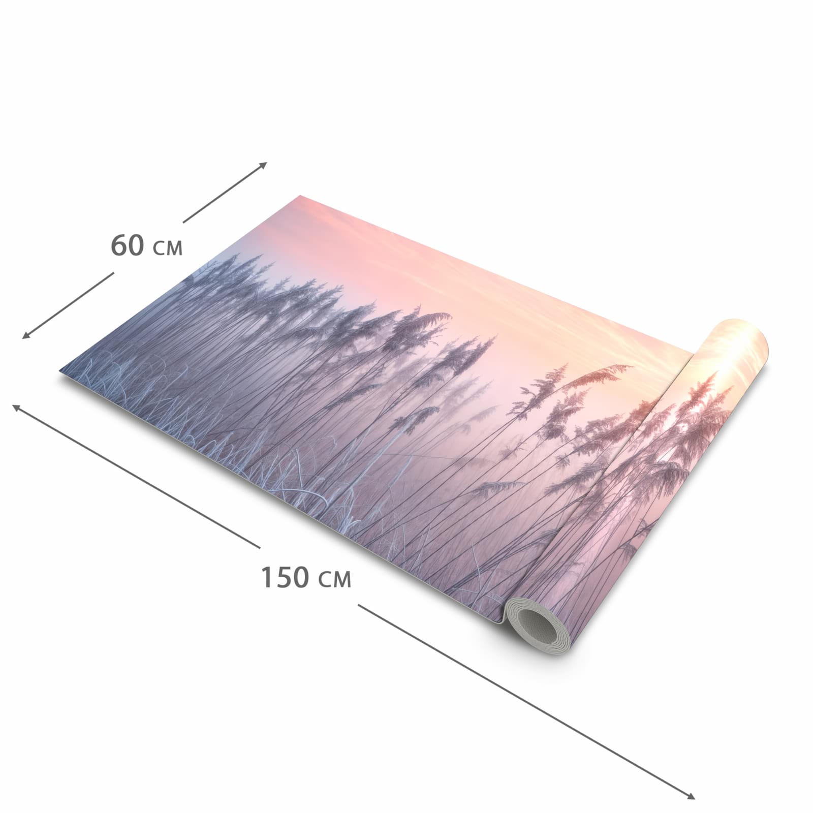 Formstabiler Küchenteppich mit Motiv Nebelwiese am Morgen in der Grösse 60x270 cm