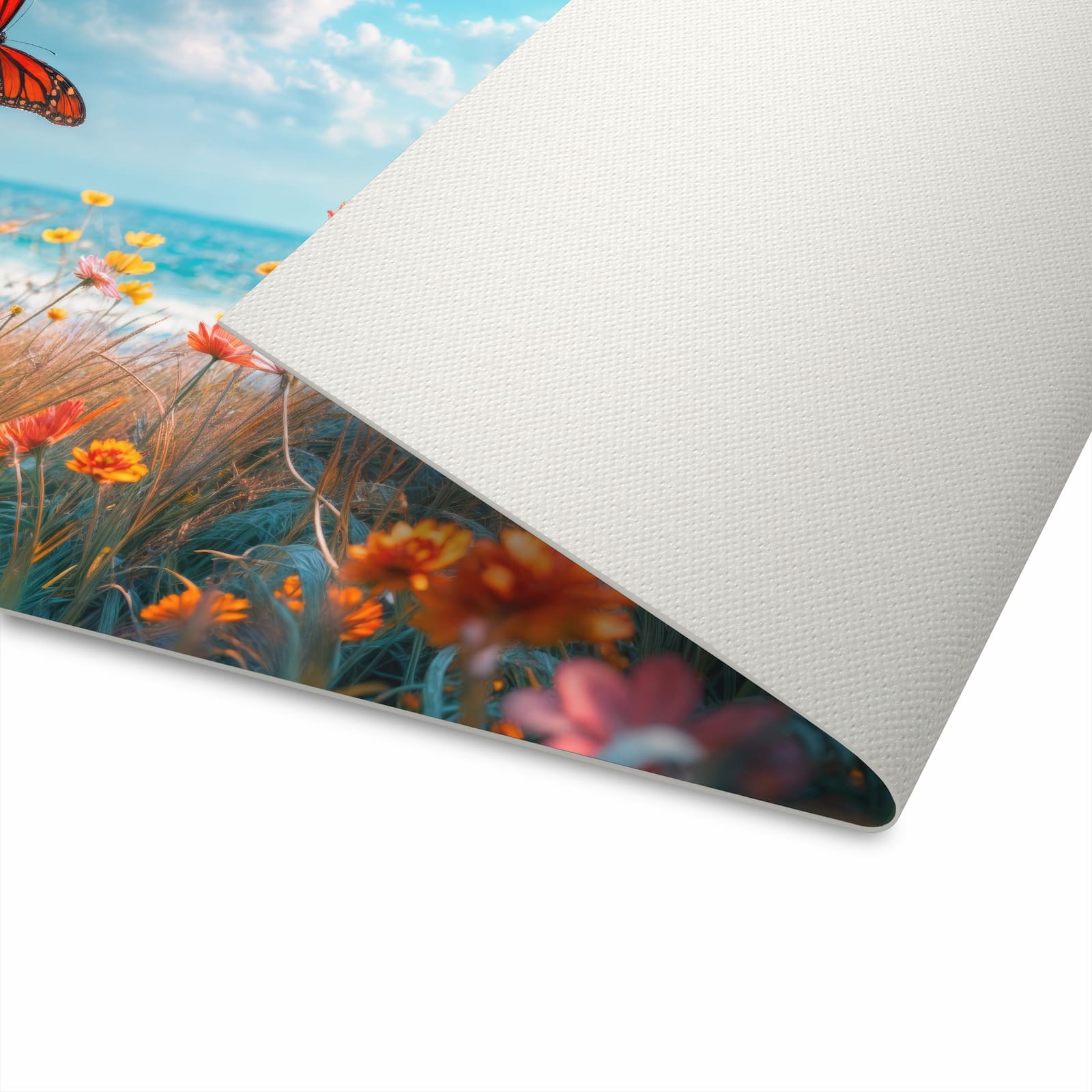 Leicht waschbarer Küchenteppich mit Motiv Sommerblumenwiese in moderner Küche