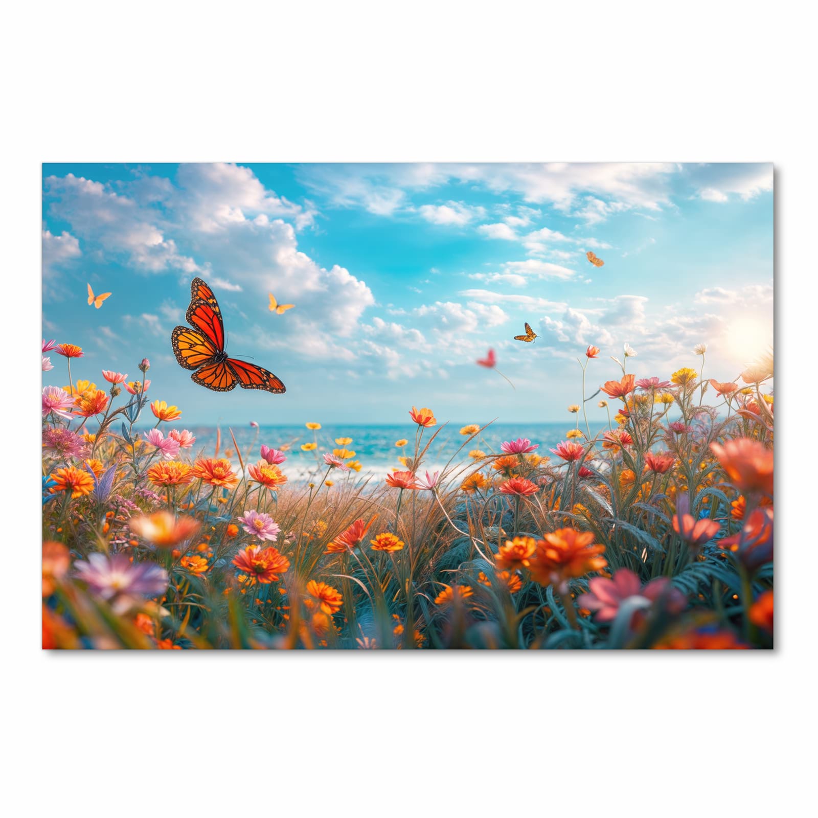 Waschbarer Küchenläufer mit Motiv Sommerblumenwiese in Frontansicht für angenehme Haptik