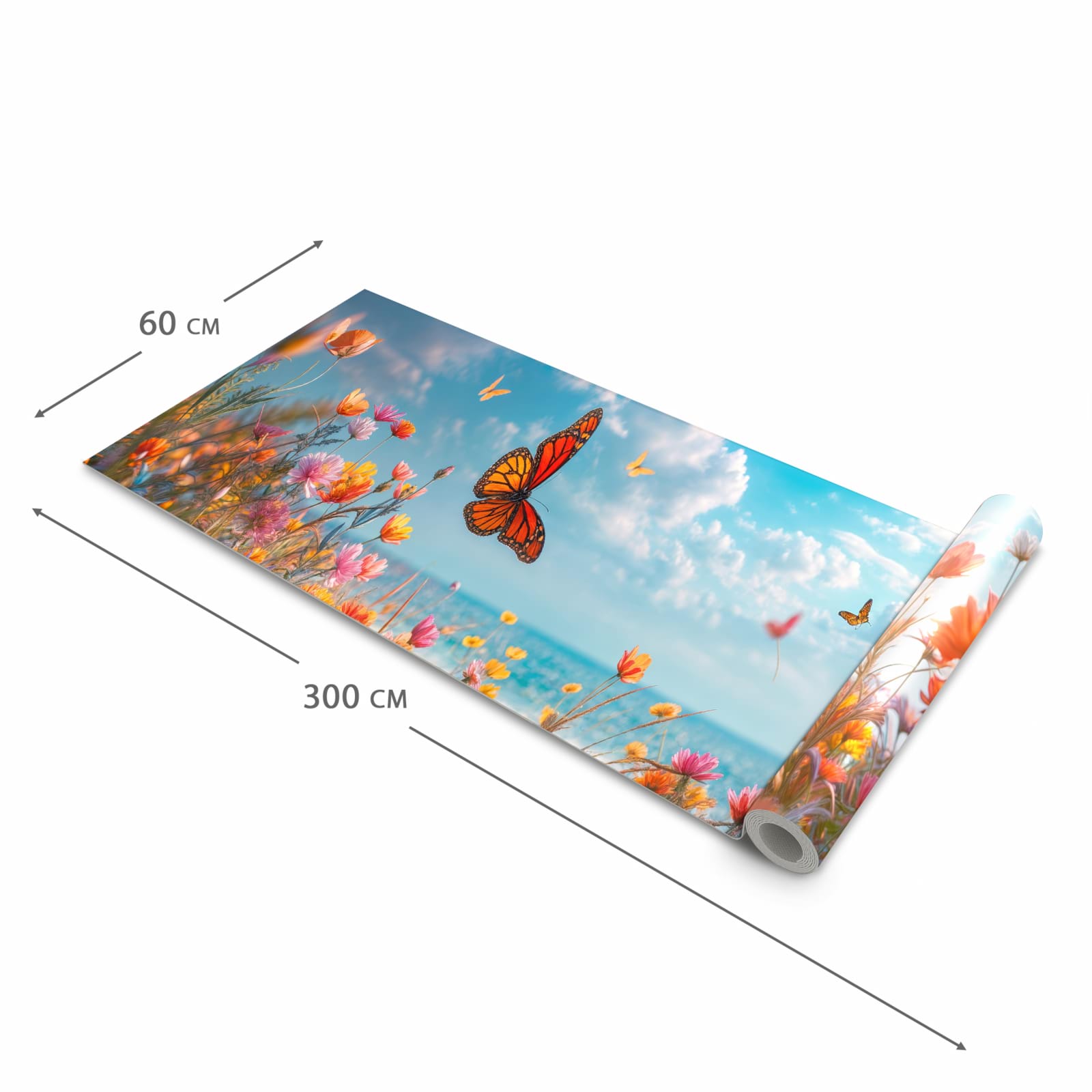 Strapazierfähiger moderner Küchenläufer mit Motiv Sommerblumenwiese in der Größe 60x270 cm