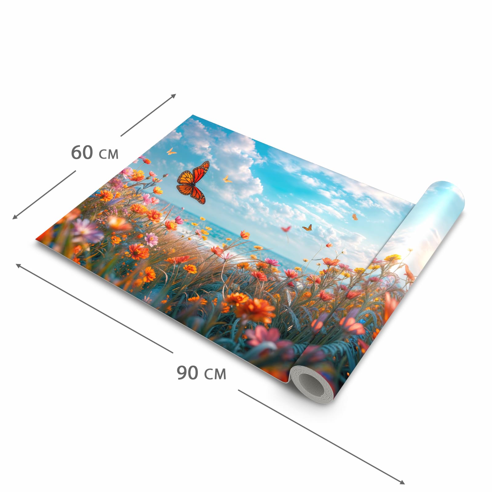 Waschbarer Küchenläufer nach Maß mit Motiv Sommerblumenwiese in der Größe 60x270 cm