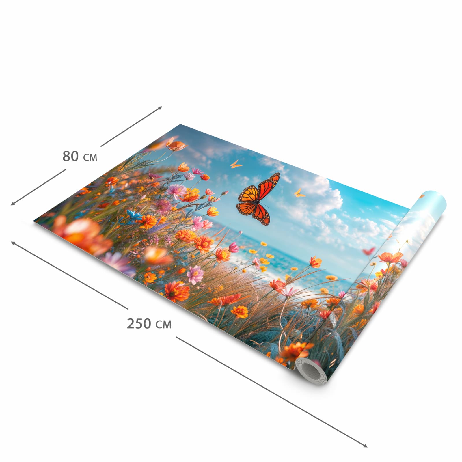 Rutschfester moderner Küchenläufer mit Motiv Sommerblumenwiese in der Grösse 60x270 cm