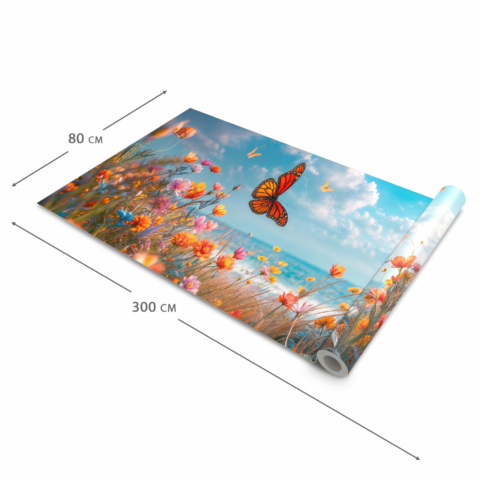 Abwaschbarer Küchenteppich mit Motiv Sommerblumenwiese in der Größe 60x270 cm schützt den Boden