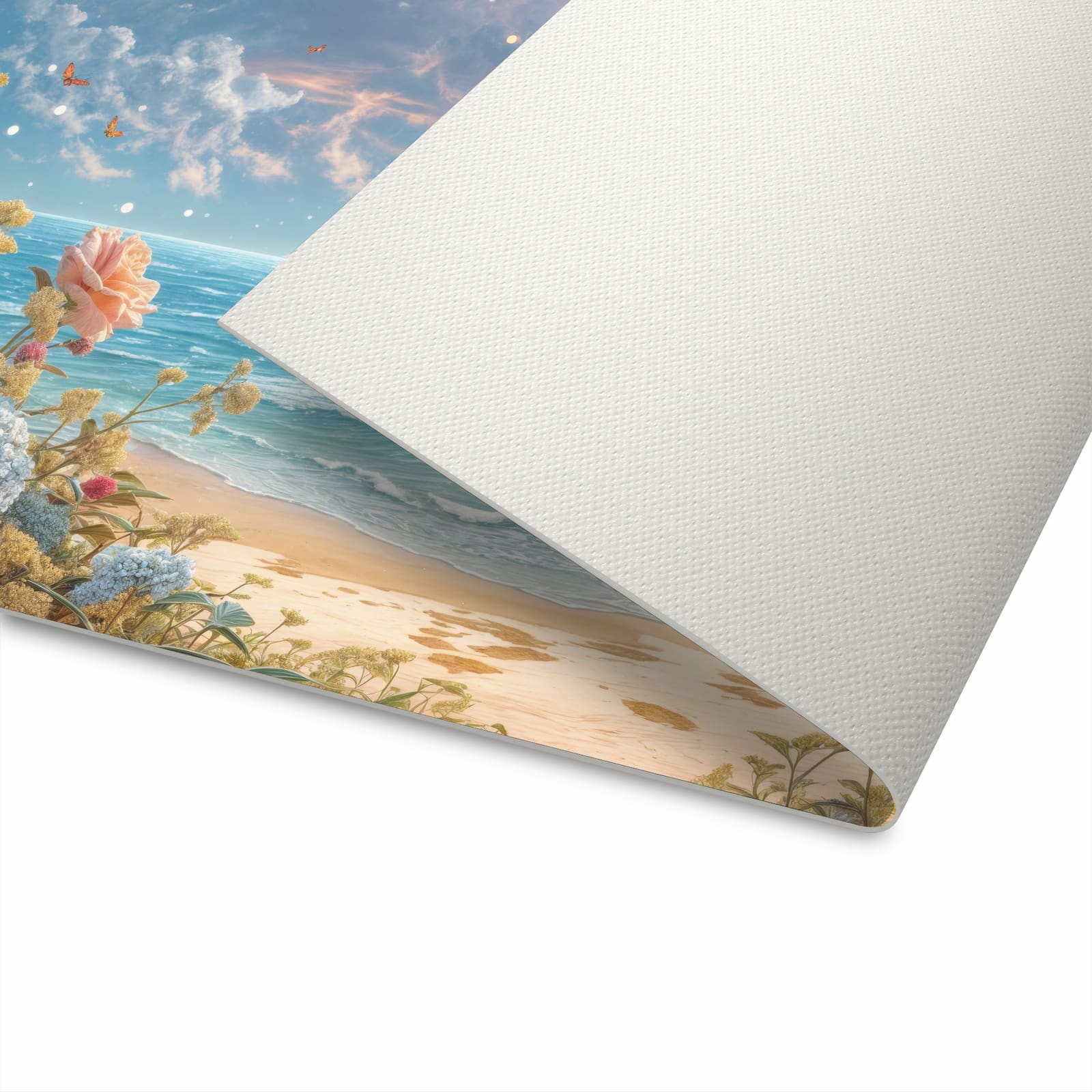 Rutschfester Küchenteppich mit Motiv Strandzeit mit Rosen in der Unterseite