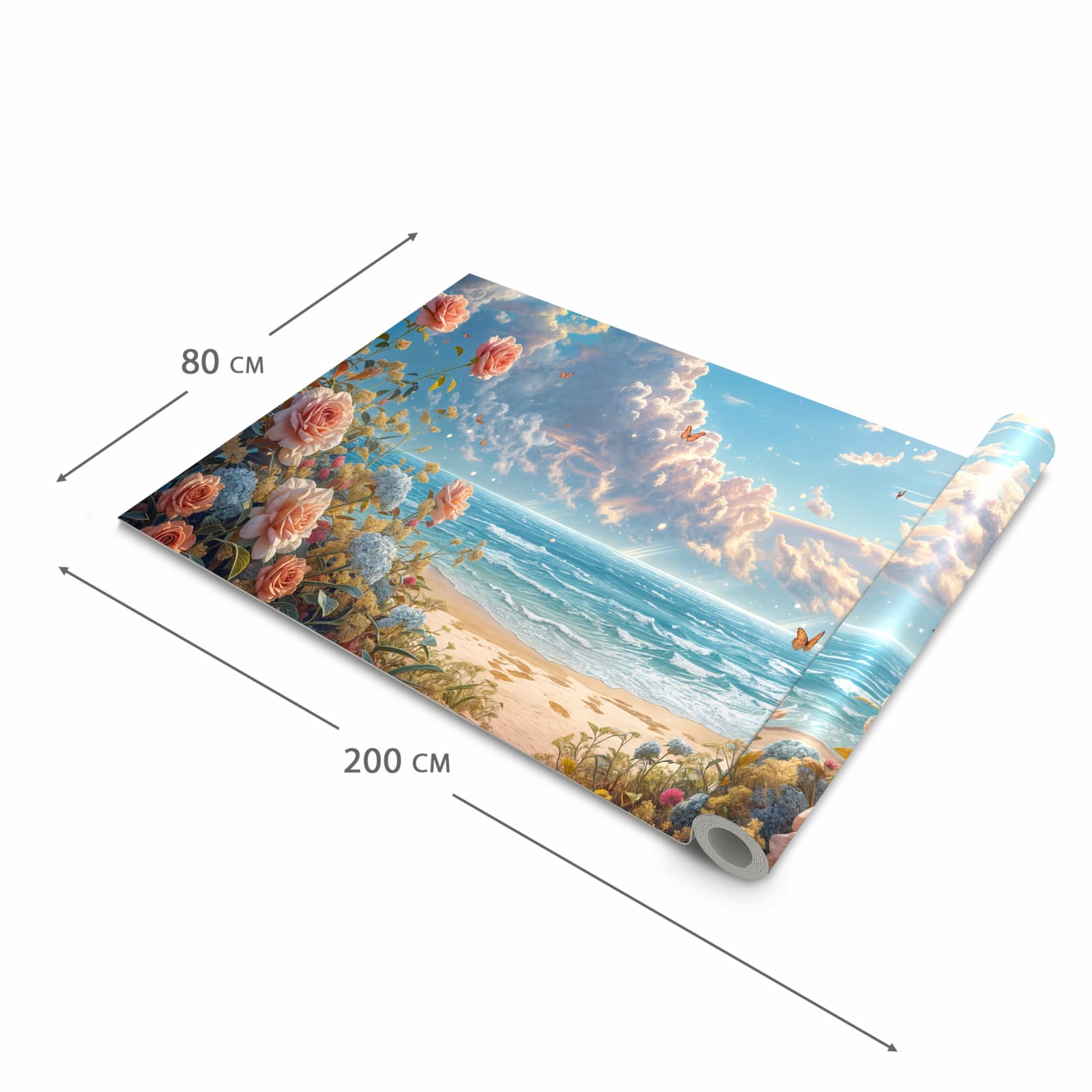 Fleckenresistenter großer Küchenteppich mit Motiv Strandzeit mit Rosen in der Größe 60x240 cm