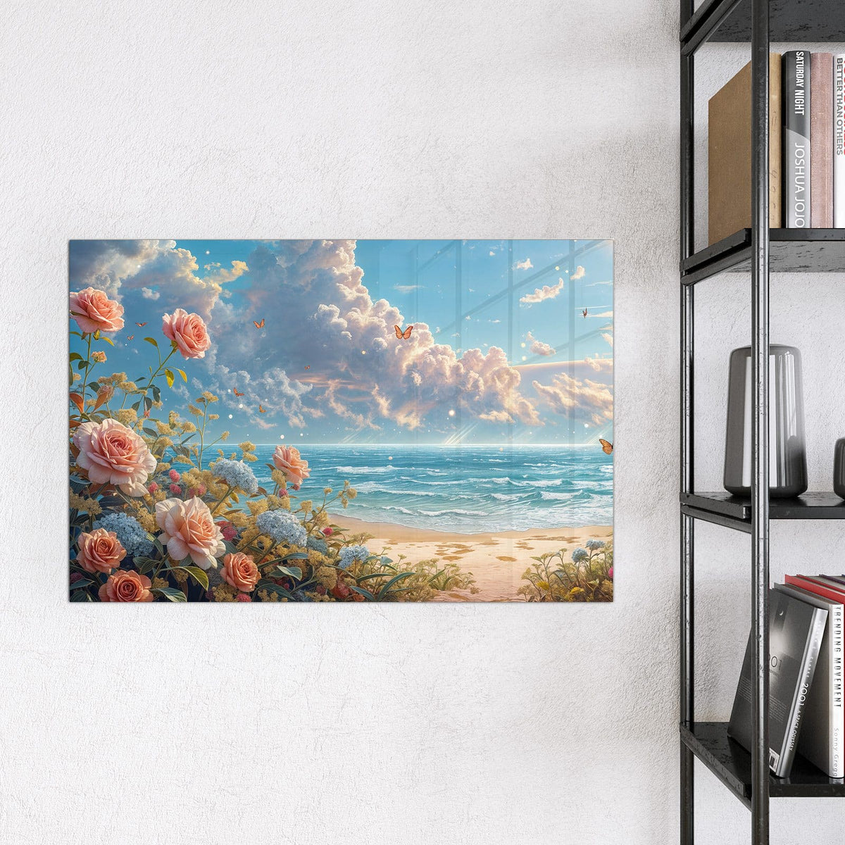 9 Größen – von 30 × 30 bis 120 × 90 cm – Magnettafel - Rosen vor dem Meer
