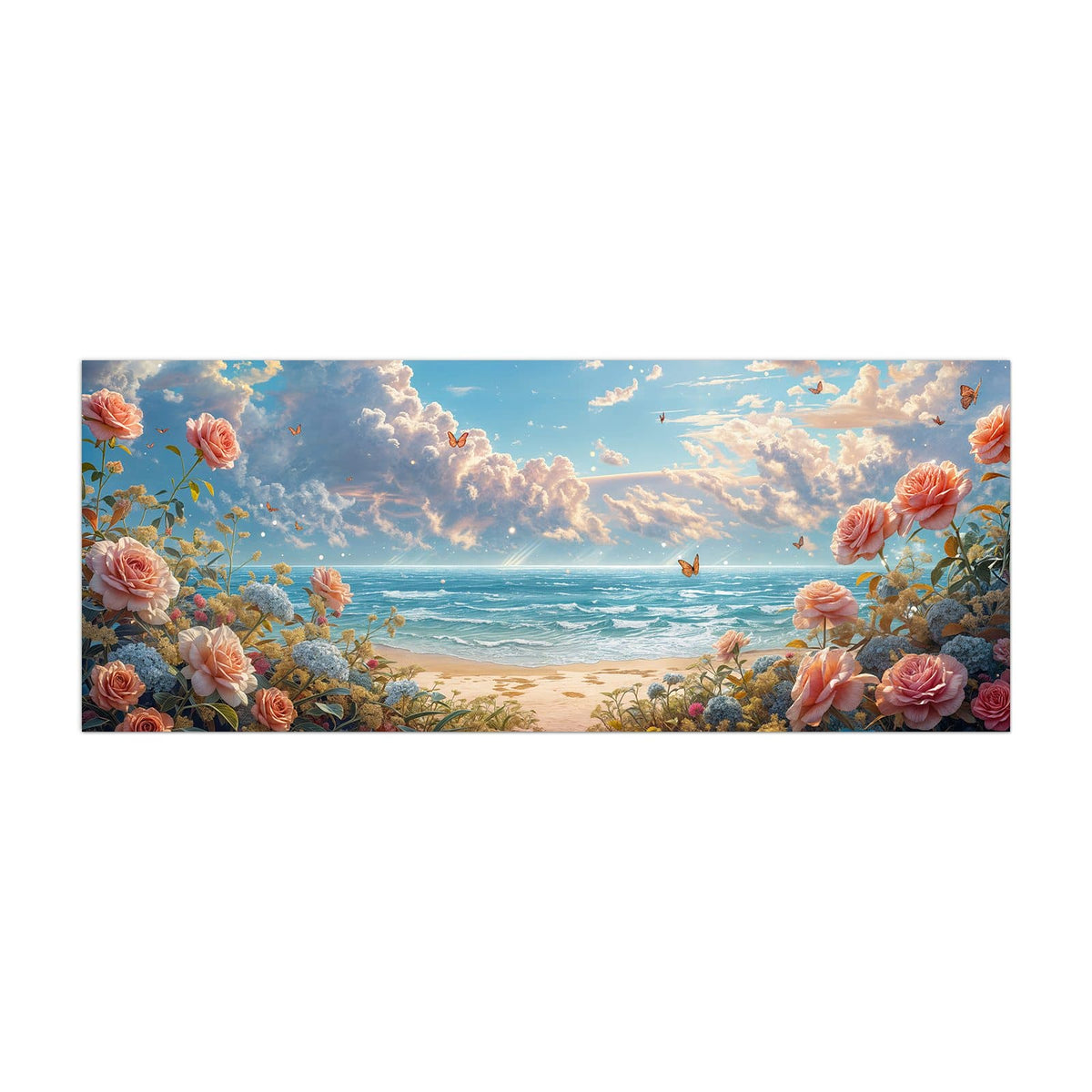 Küchenrückwand aus Glas Rosen vor dem Meer im Hochformat, Motiv bildfüllend von vorn