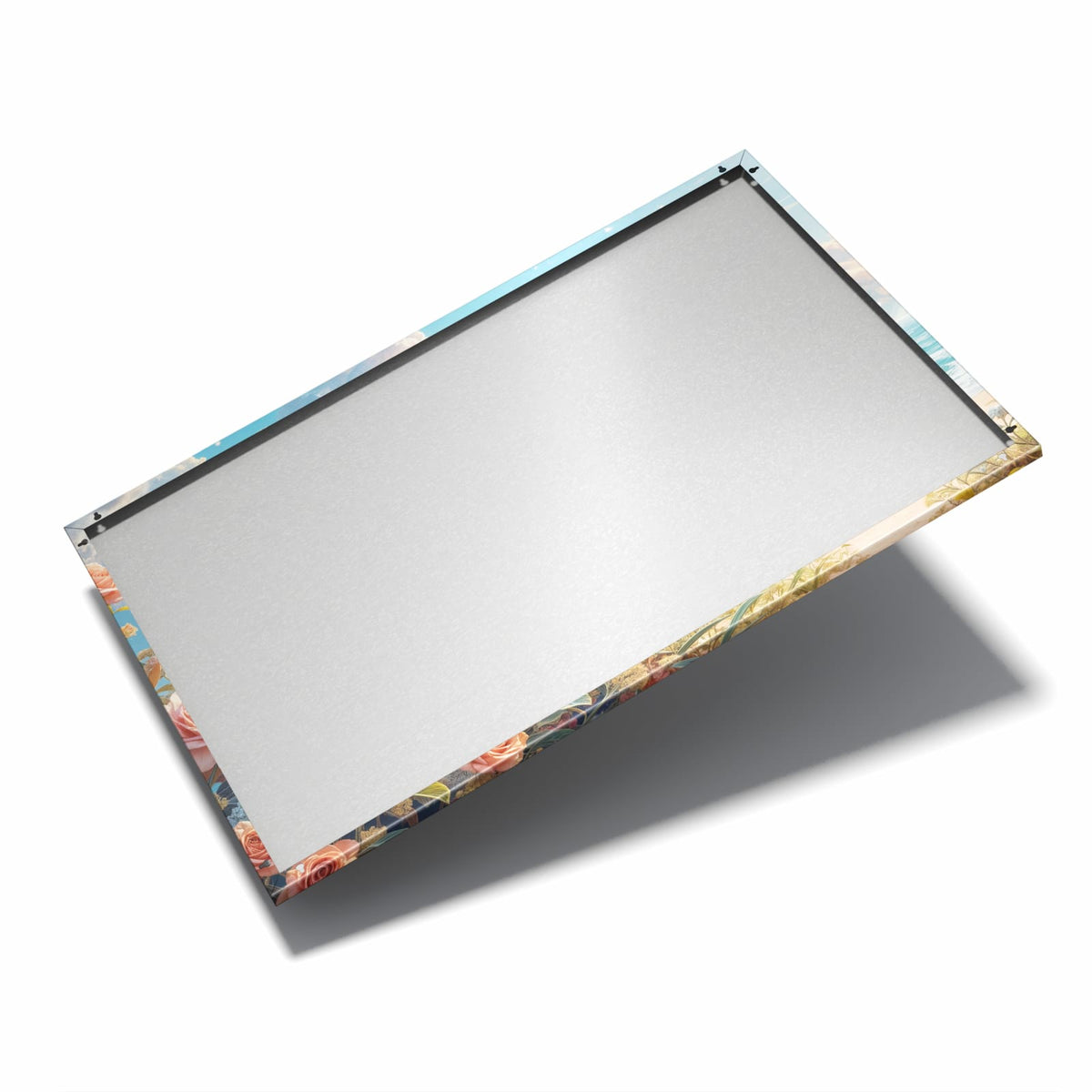 Nur 7 mm – liegt eng an der Wand – Metall Magnettafel - Rosen vor dem Meer