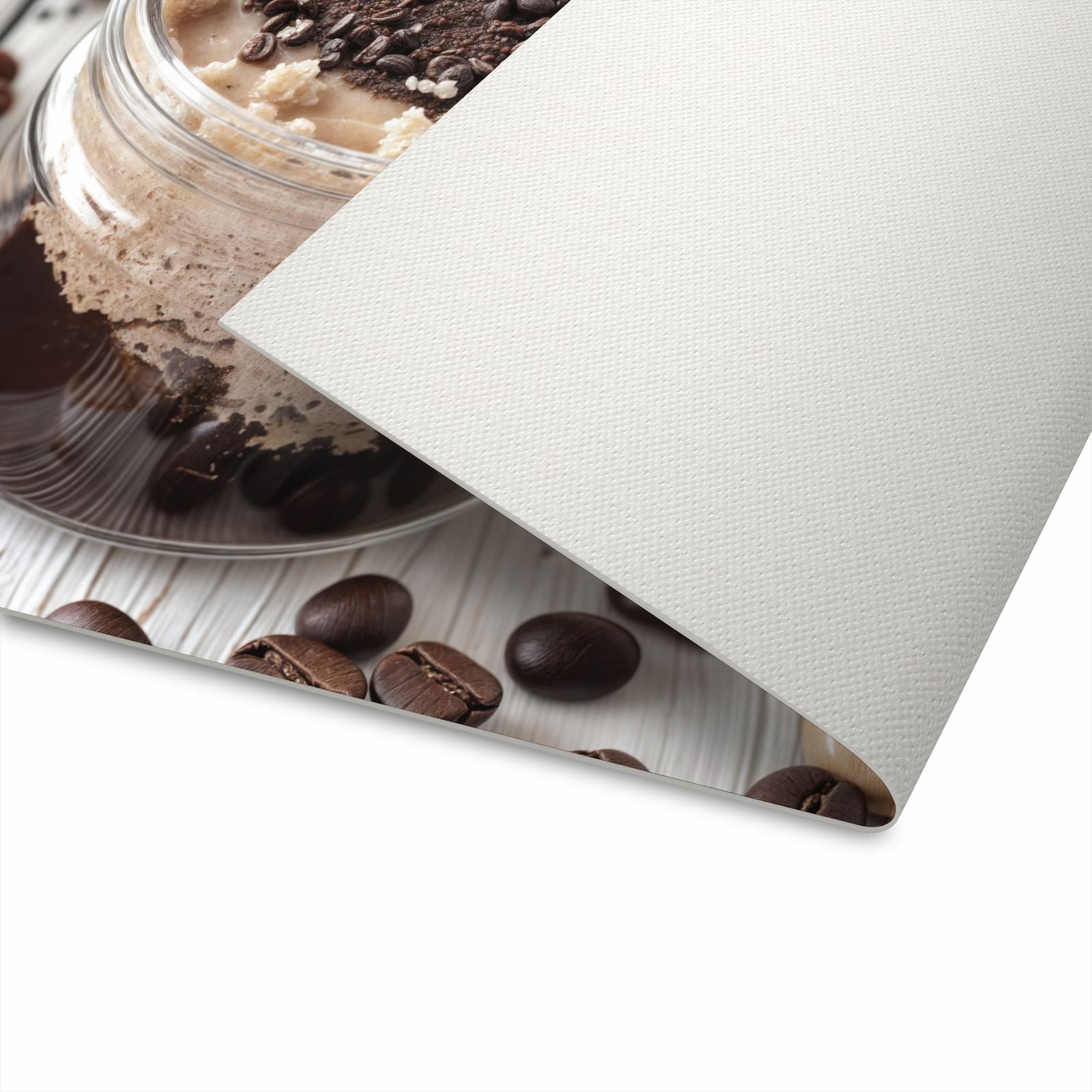 Komfortabler Küchenteppich mit Motiv Kaffeedessert Glas rutschfest in der Unterseite