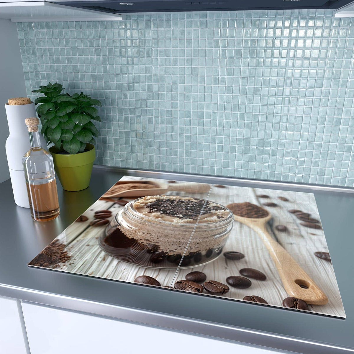 2-teilige Herdabdeckplatten aus Glas mit Kaffeedessert Glas-Motiv auf dem Ceranfeld