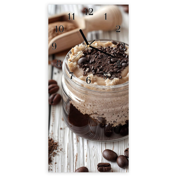 Wanduhr Kaffeedessert Glas aus Glas – Hochformat 30 × 60 cm mit Ziffernblatt Klassisch